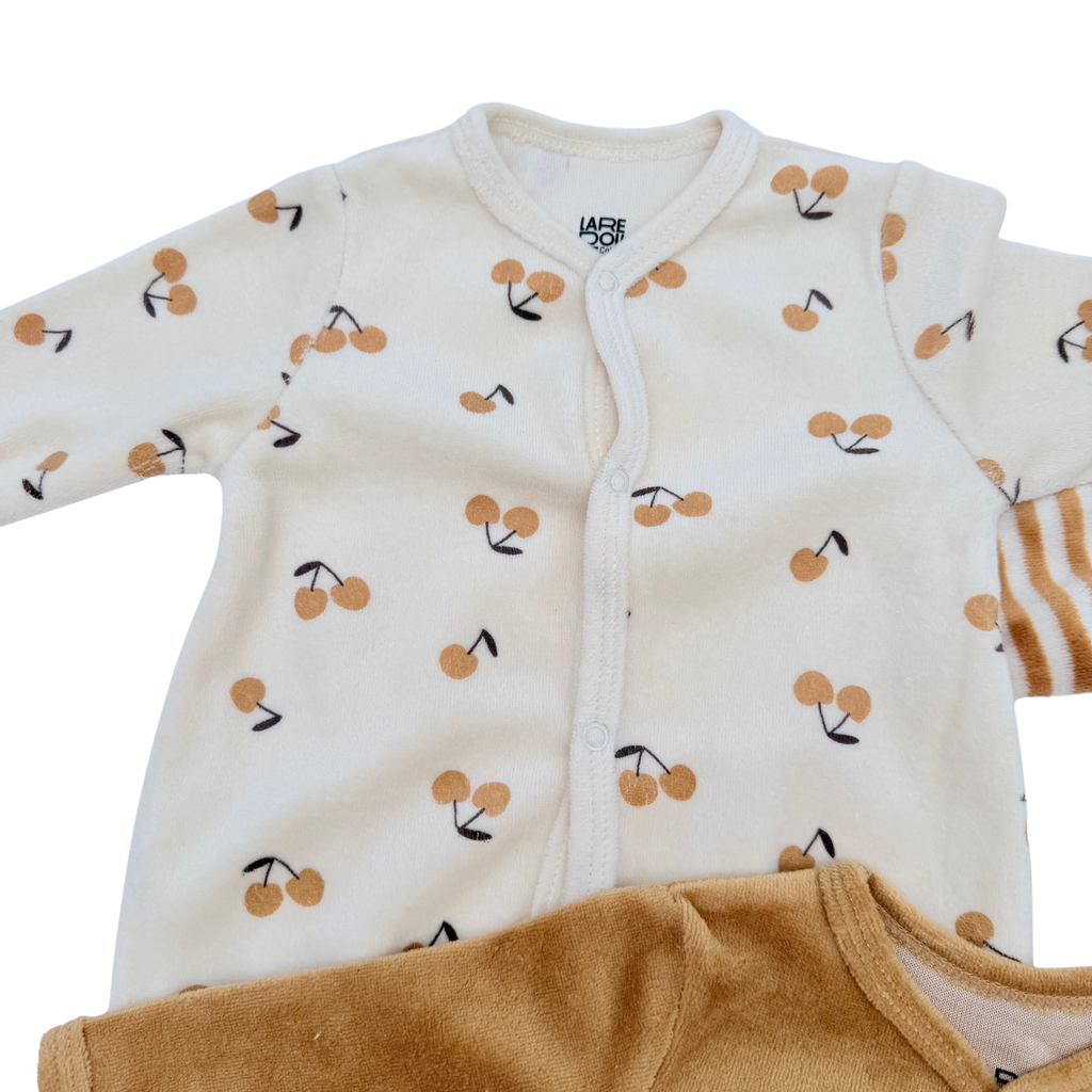 Lot de 3 pyjamas en velours beige et écru - 1 mois