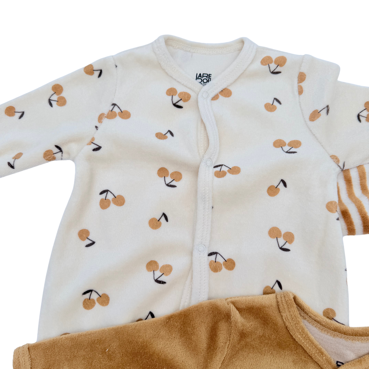 Lot de 3 pyjamas en velours beige et écru - 1 mois