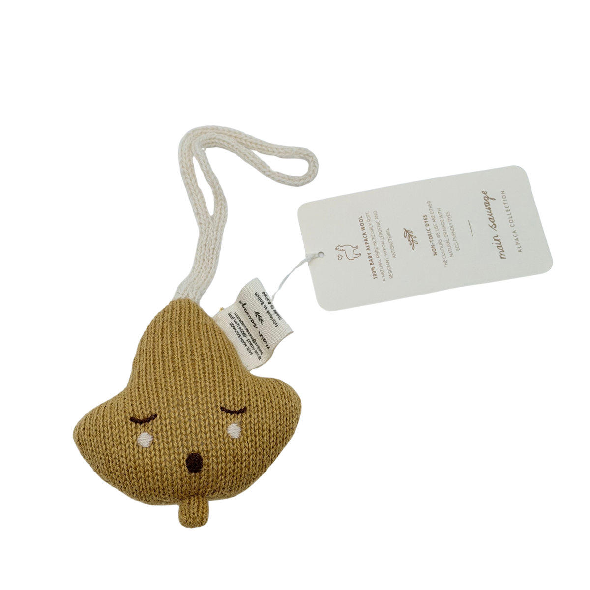 Hochet feuille à suspendre ocre – 14 cm