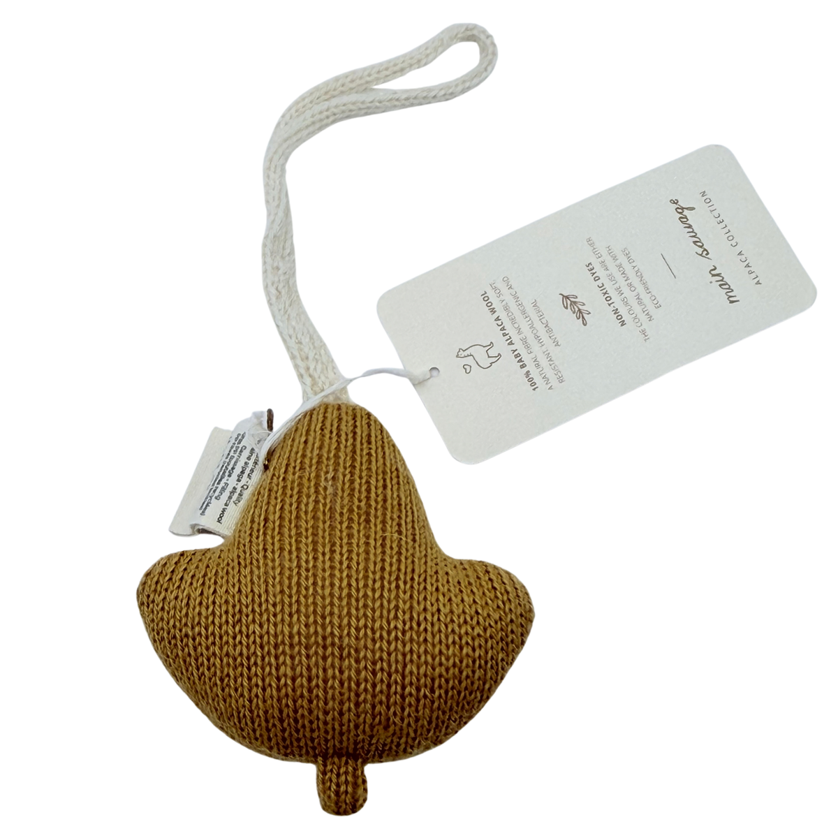 Hochet feuille à suspendre ocre – 14 cm