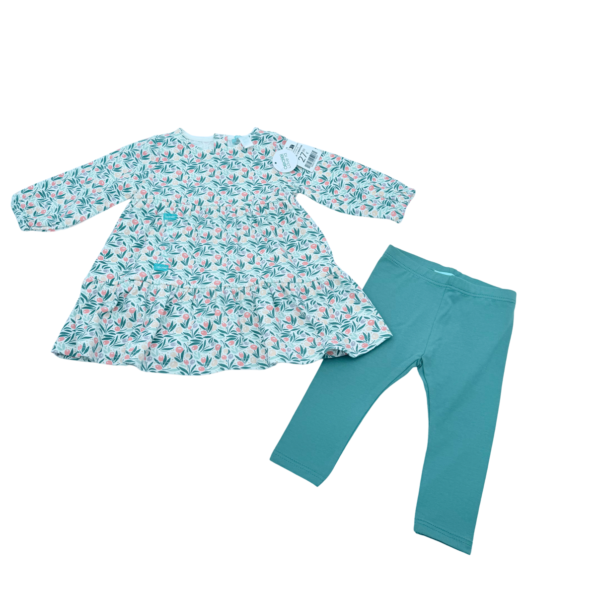 Ensemble fille robe fleurie et legging vert - 6 mois