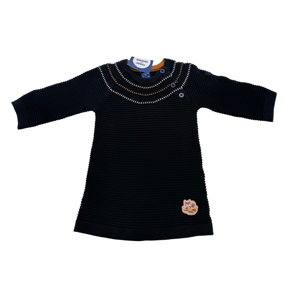 Robe pull enfant bleu marine en maille côtelée - 12 mois