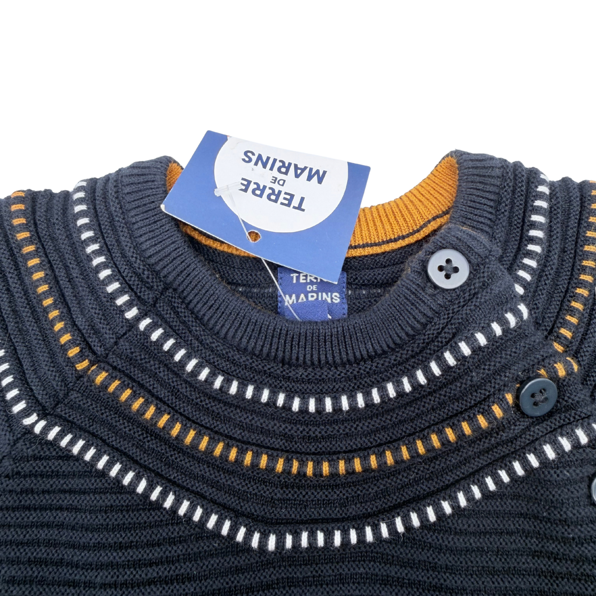 Robe pull enfant bleu marine en maille côtelée - 12 mois