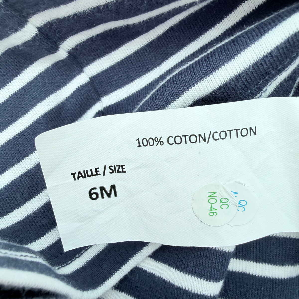 Sous-pull bébé bleu marine et blanc rayé - 6 mois