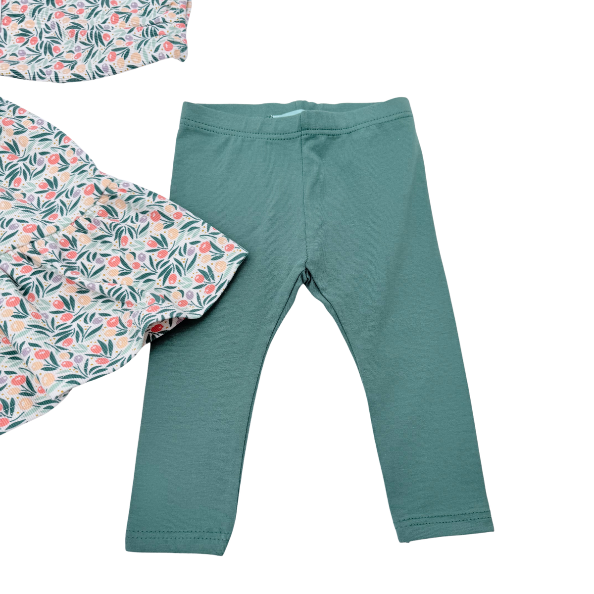 Ensemble fille robe fleurie et legging vert - 6 mois