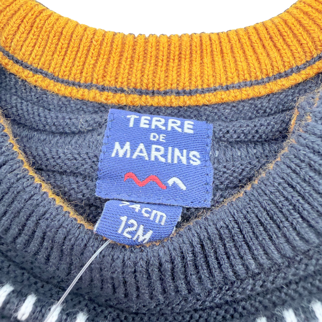 Robe pull enfant bleu marine en maille côtelée - 12 mois