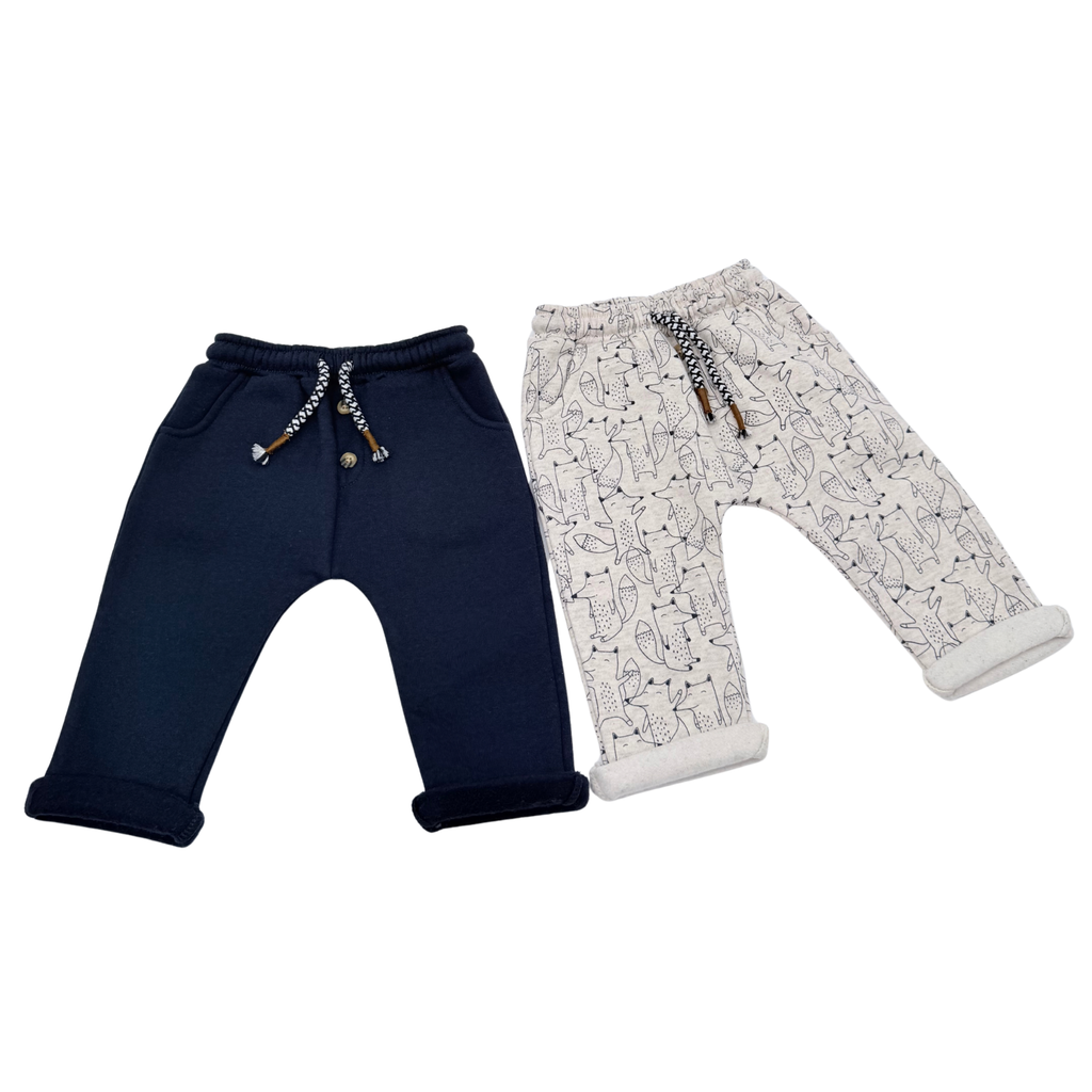 Lot de 2 pantalons bébé bleu marine et imprimé renards - 12 mois