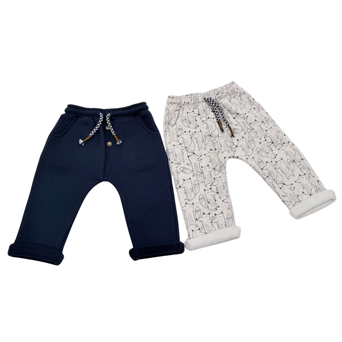 Lot de 2 pantalons bébé bleu marine et imprimé renards - 12 mois