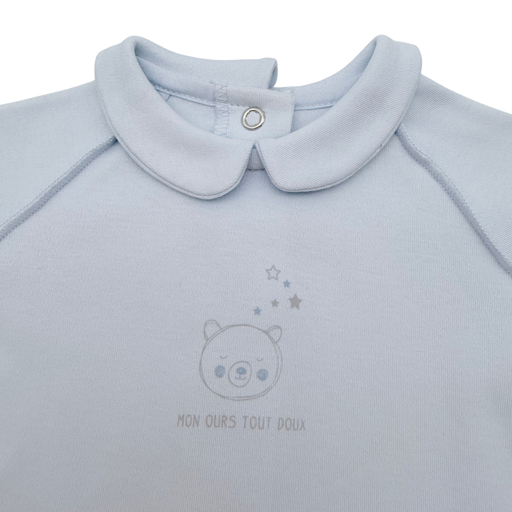 Brassière bleu clair à col Claudine motif ourson - 1 mois