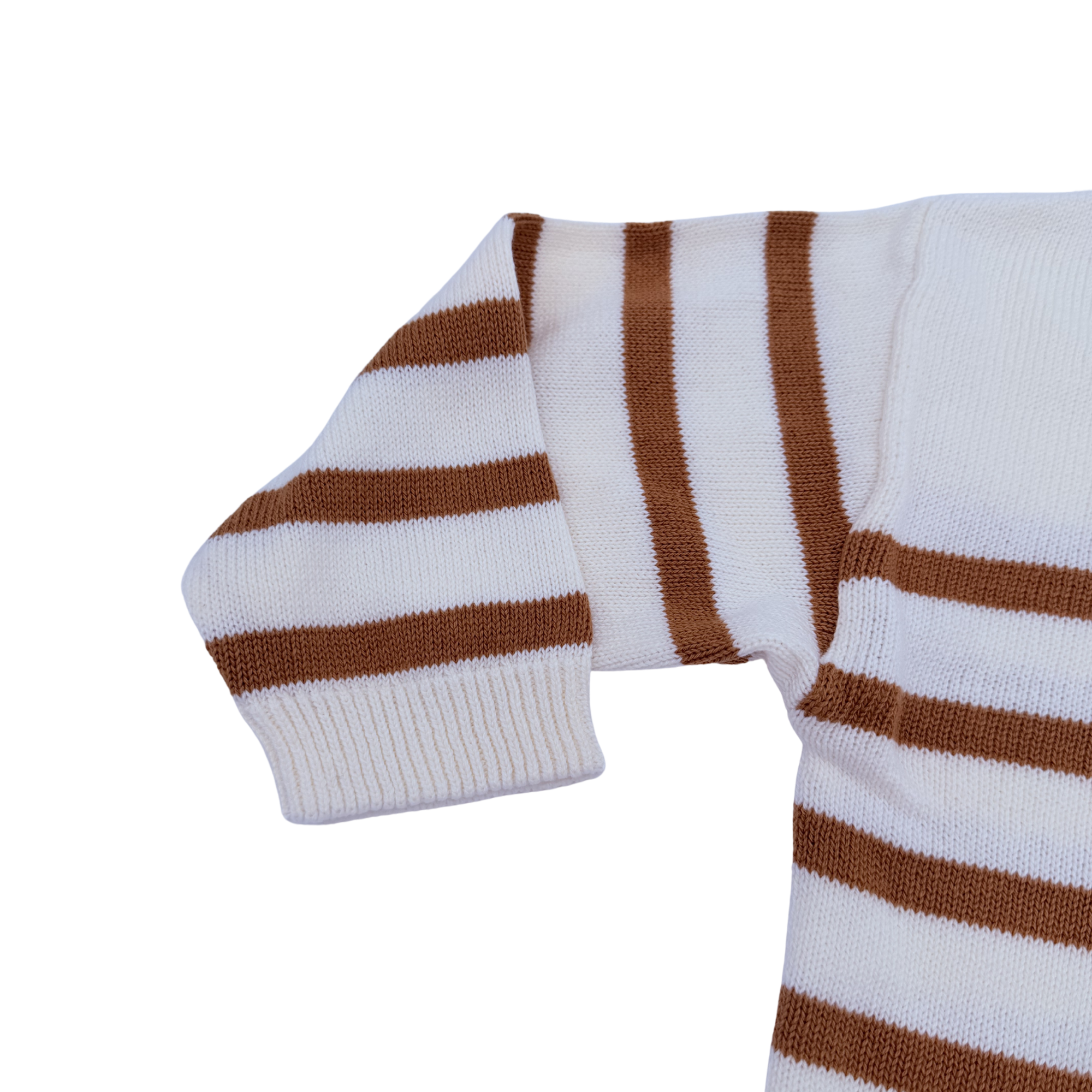 Pull marinière écru et camel en maille — 24 mois