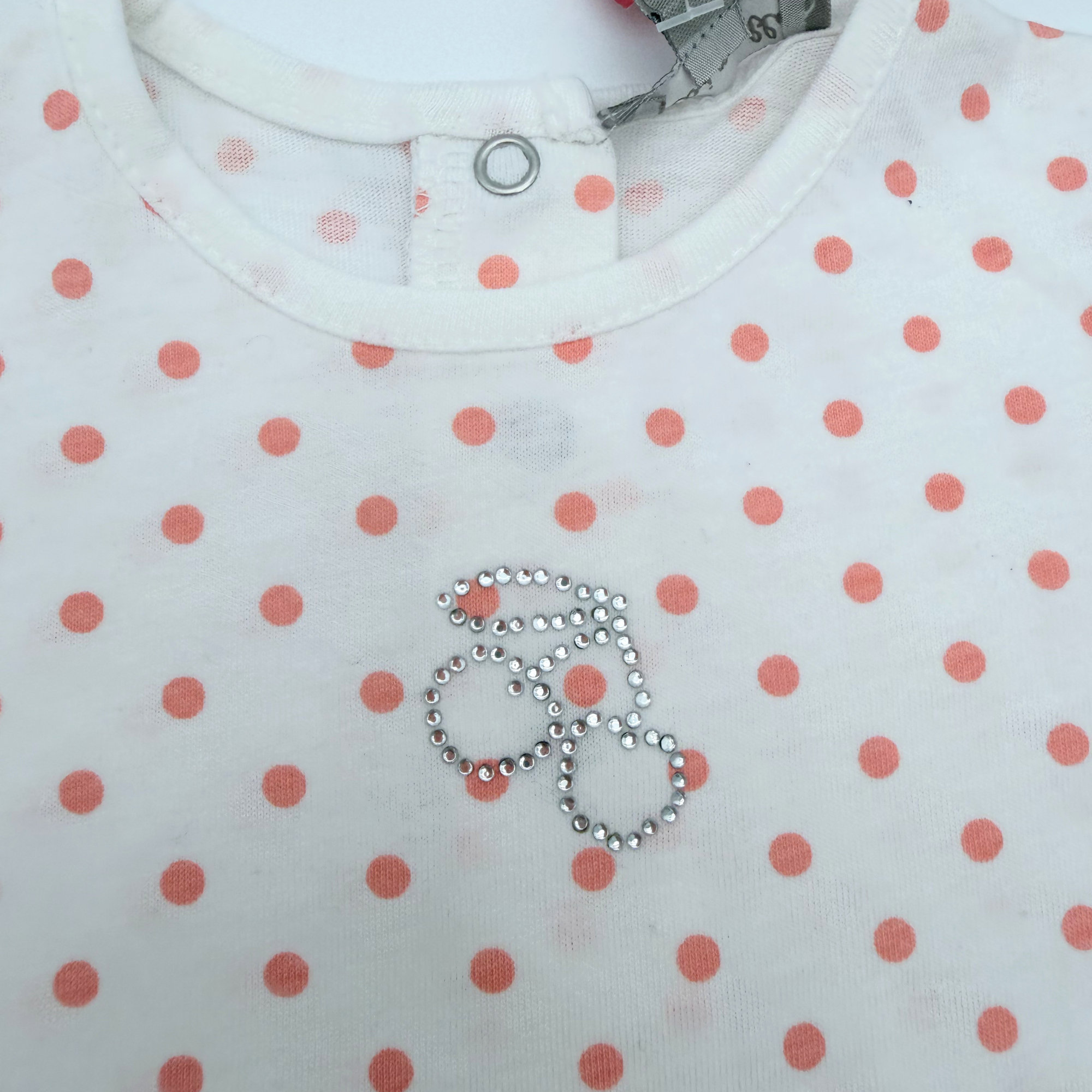 T-shirt blanc à pois corail — 6 mois