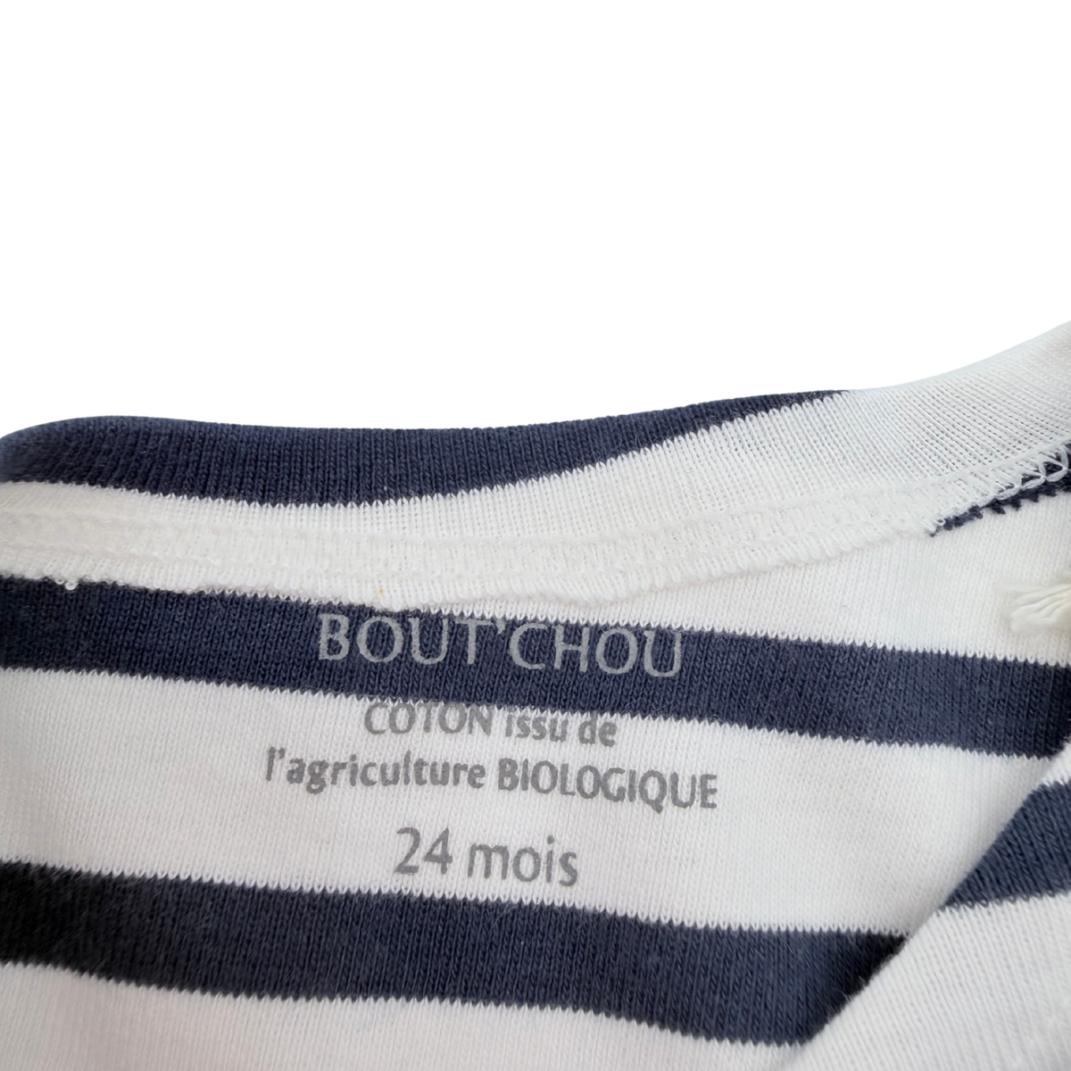 T-shirt bébé marinière blanc et bleu marine à manches longues - 24 mois
