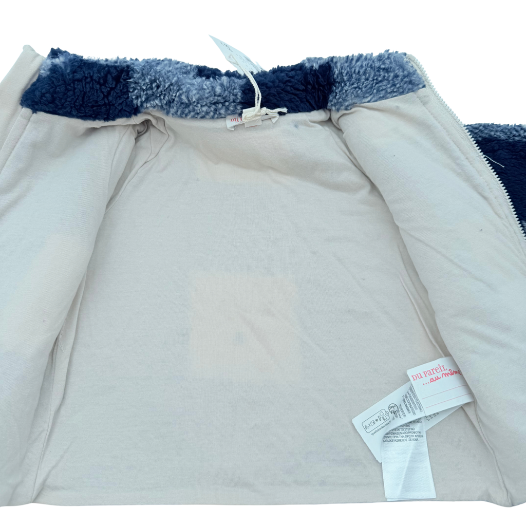 Veste bébé en sherpa à carreaux bleus et poches fantaisie - 6 mois