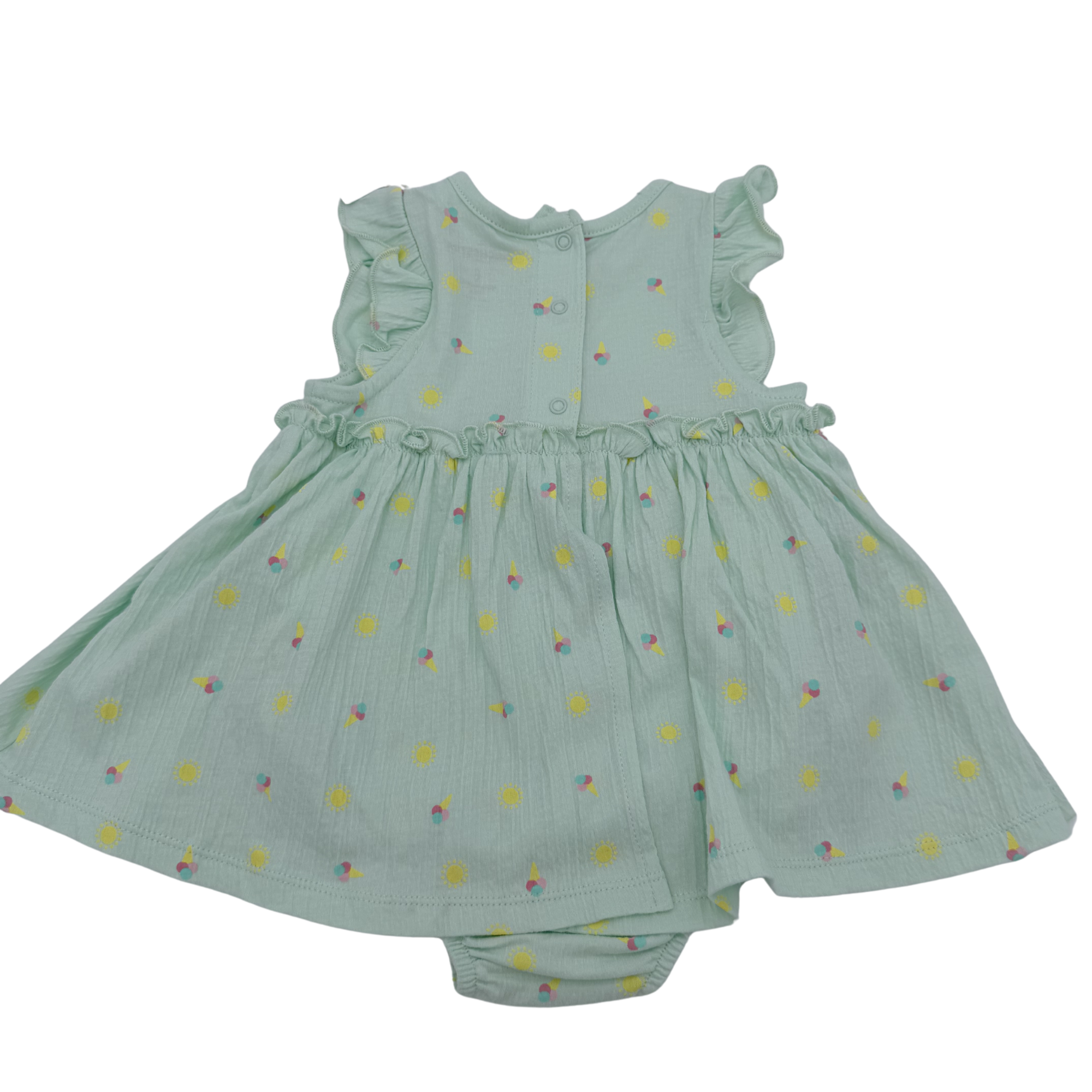 Robe-body vert d’eau imprimé soleils et glaces — 6 mois
