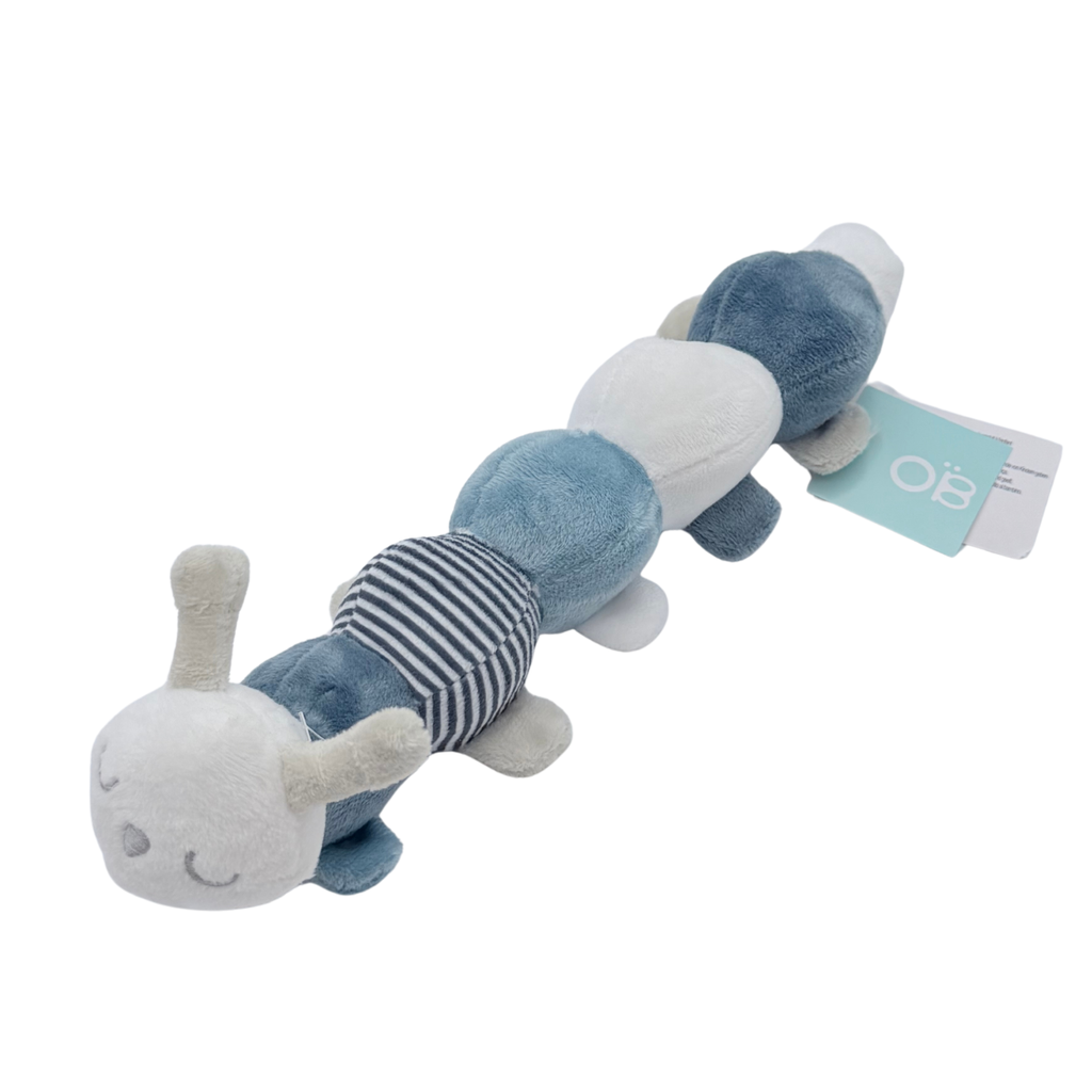Peluche hochet chenille bleue