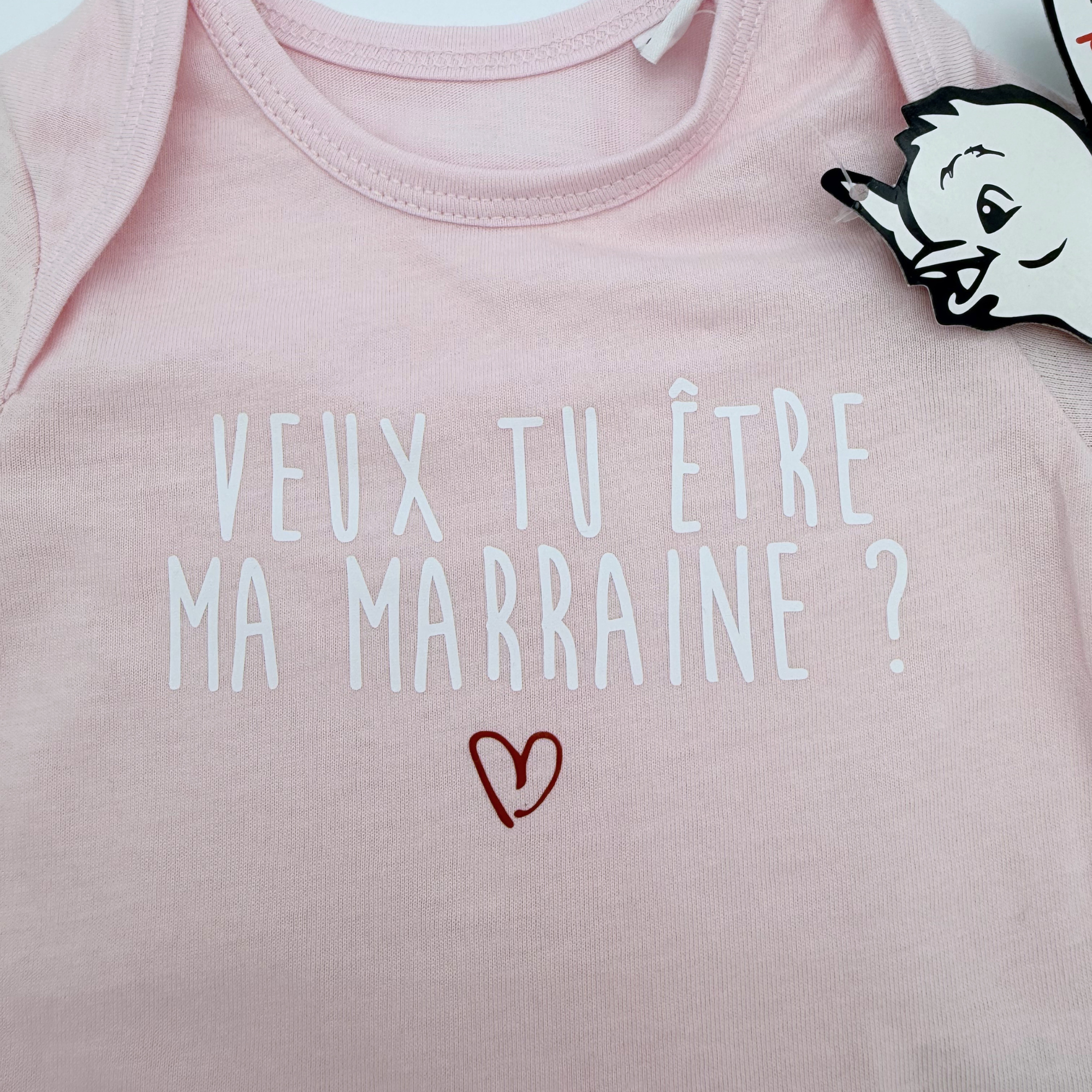 Body bébé rose&nbsp; “Veux-tu être ma marraine ?” — 0-3 mois