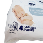 Lingettes bébé sensibles – Lot de 4 paquets (240 lingettes)