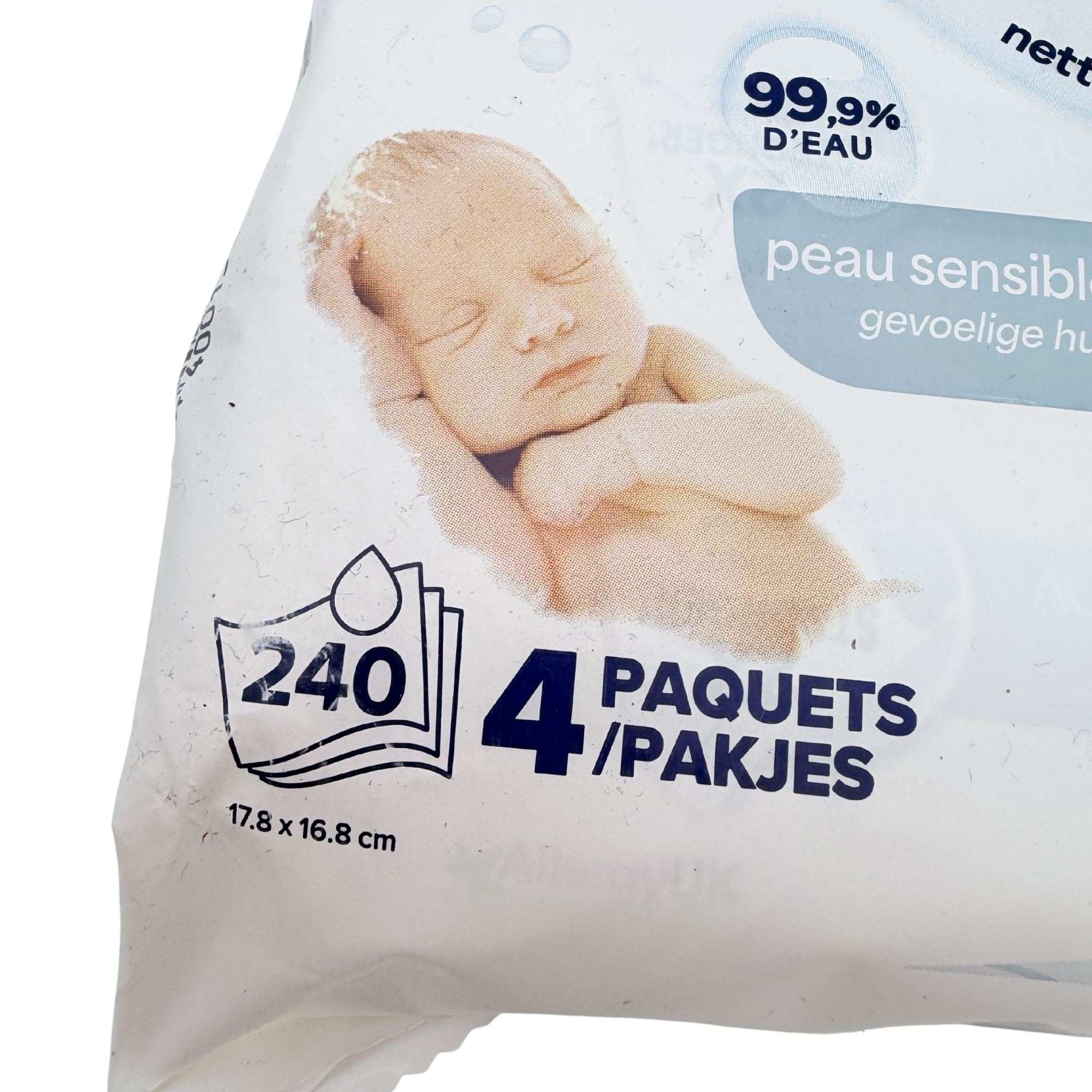 Lingettes bébé sensibles – Lot de 4 paquets (240 lingettes)