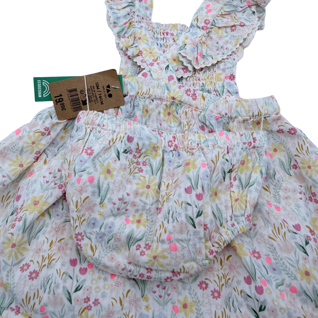 Robe bébé fleurie avec bloomer assorti - 12 mois