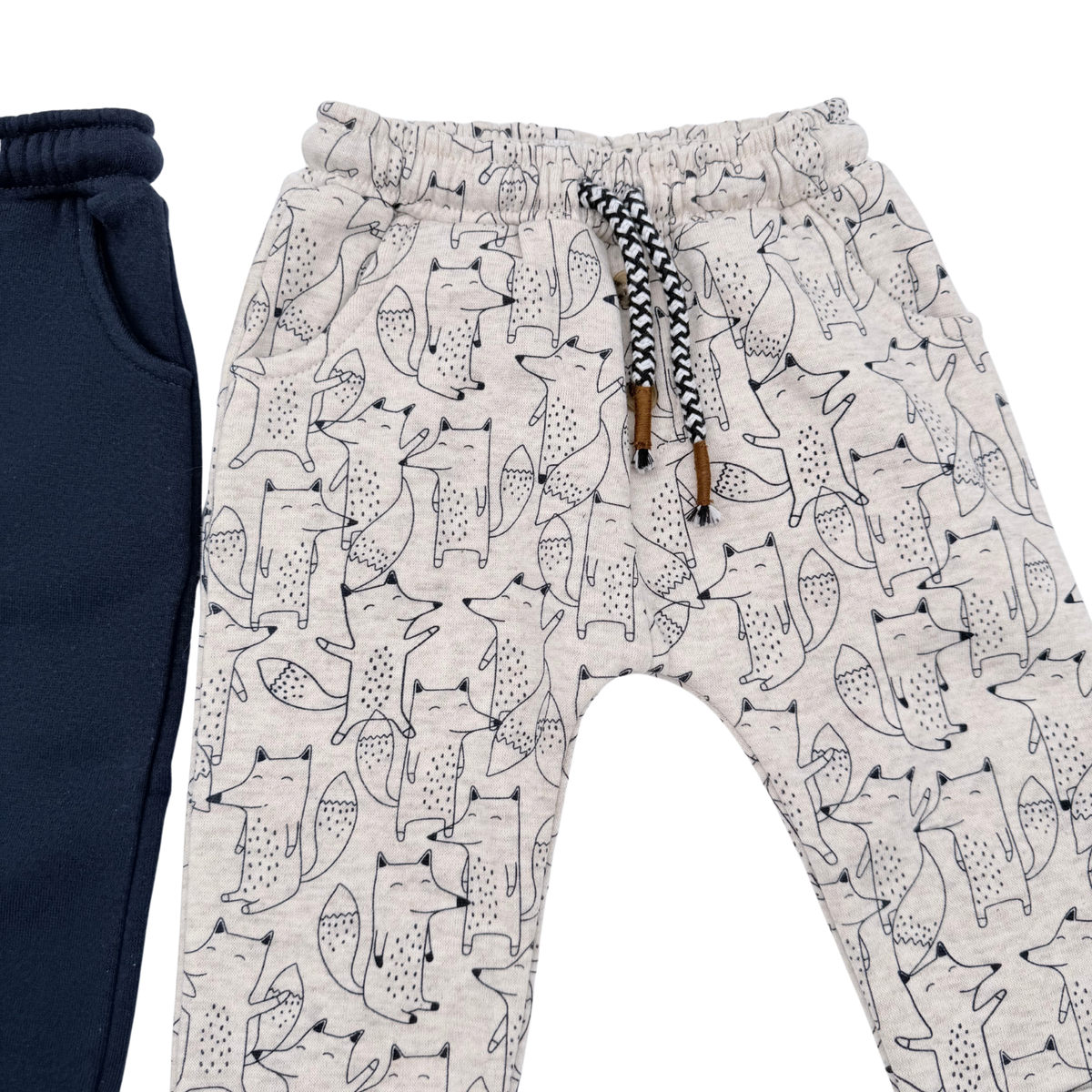 Lot de 2 pantalons bébé bleu marine et imprimé renards - 12 mois