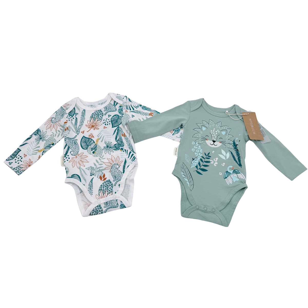 Lot de 2 bodies manches longues motifs jungle - 3 mois