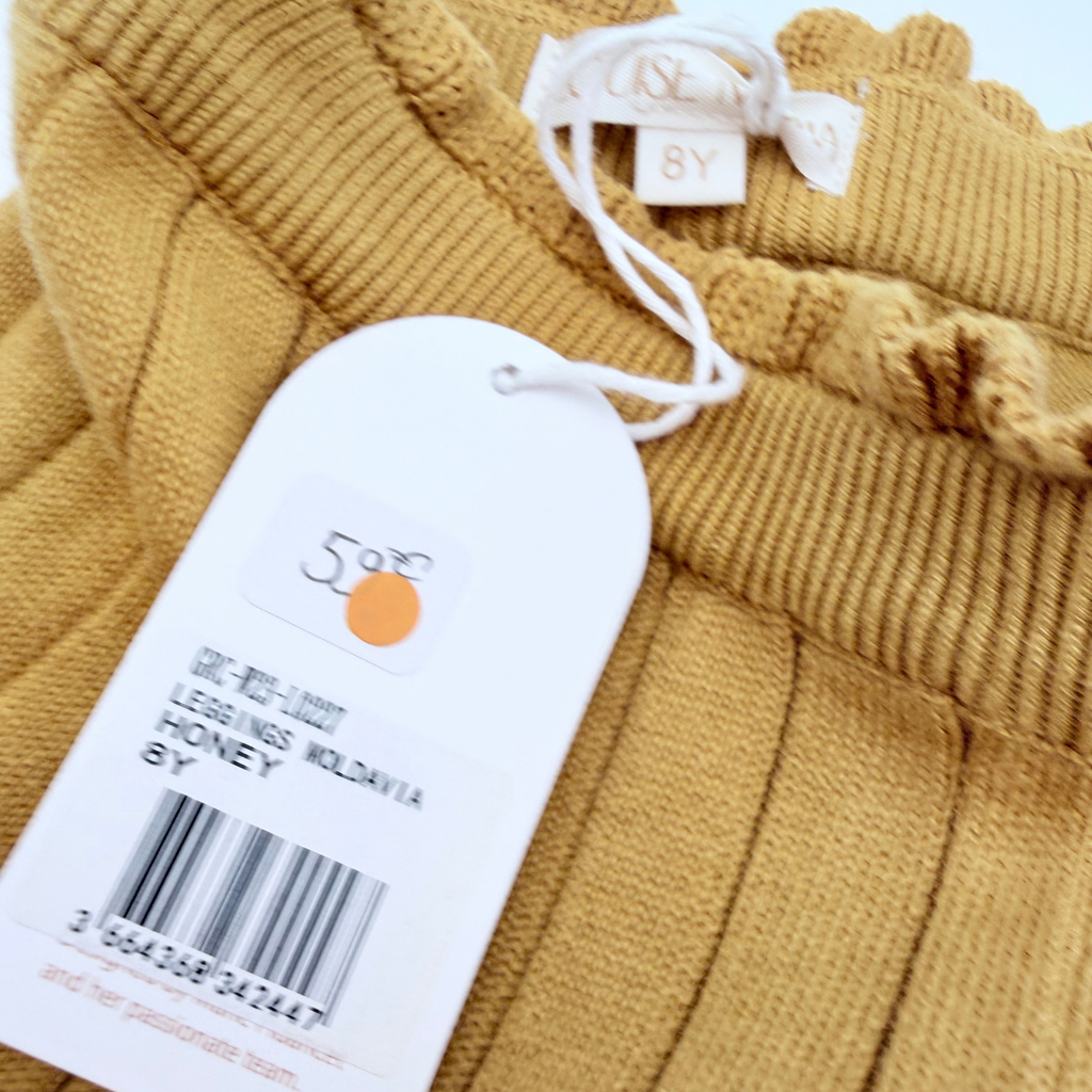 Legging moutarde en maille côtelée avec pompons - 8 ans