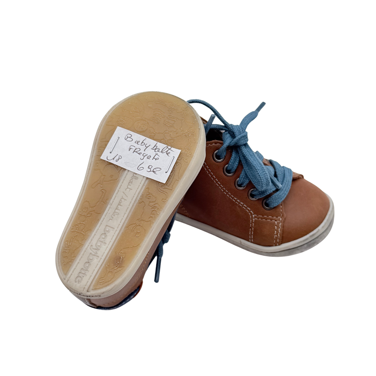 Baskets montantes bébé camel à lacets bleus – 18