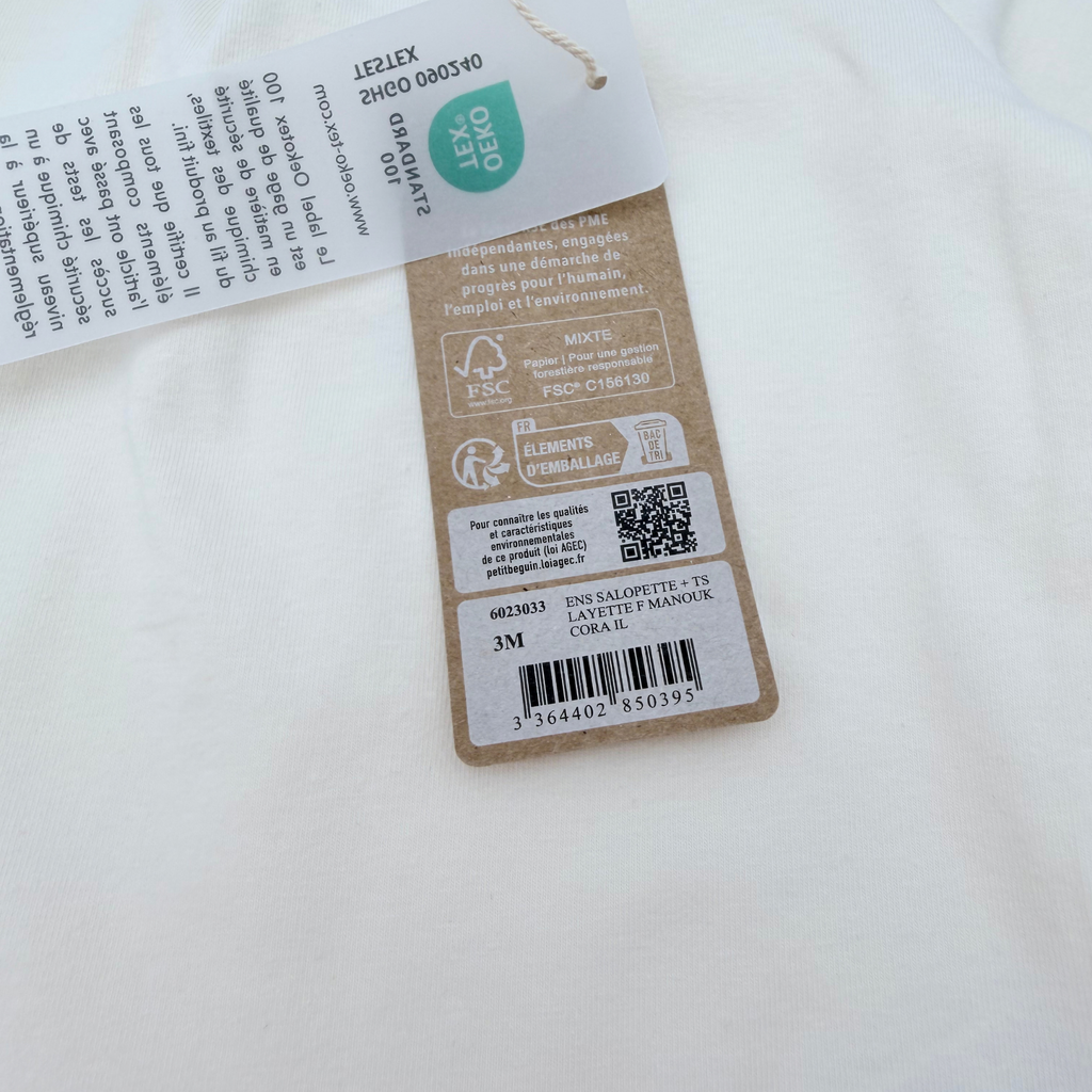 Ensemble bébé salopette corail brodée et haut écru - 3 mois