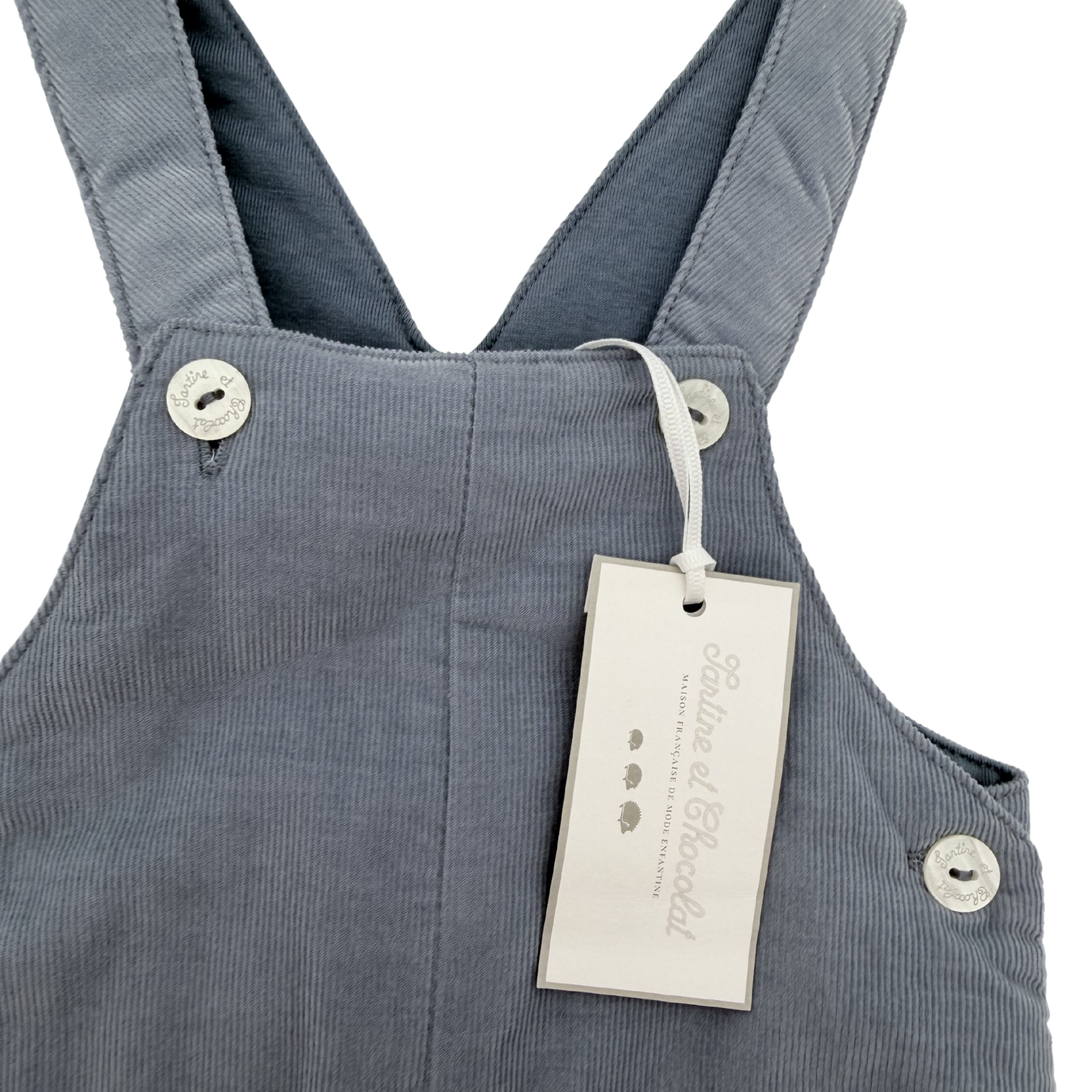 Salopette bébé bleu gris en velours côtelé — 6 mois