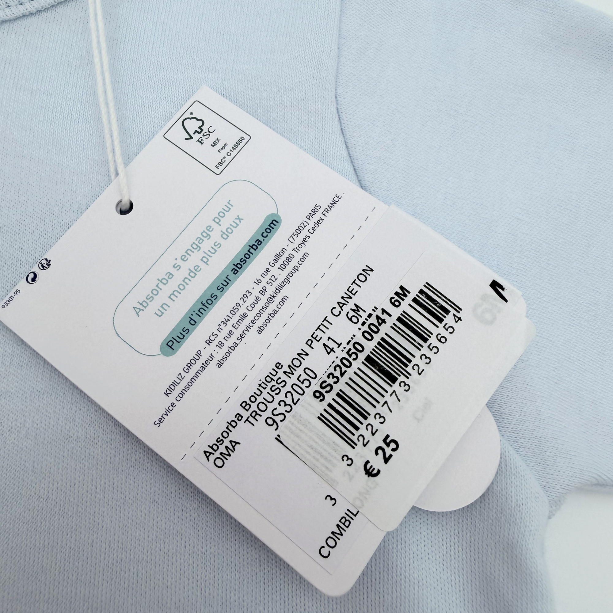 Combinaison bleue ciel et pantalon rayé — 6 mois