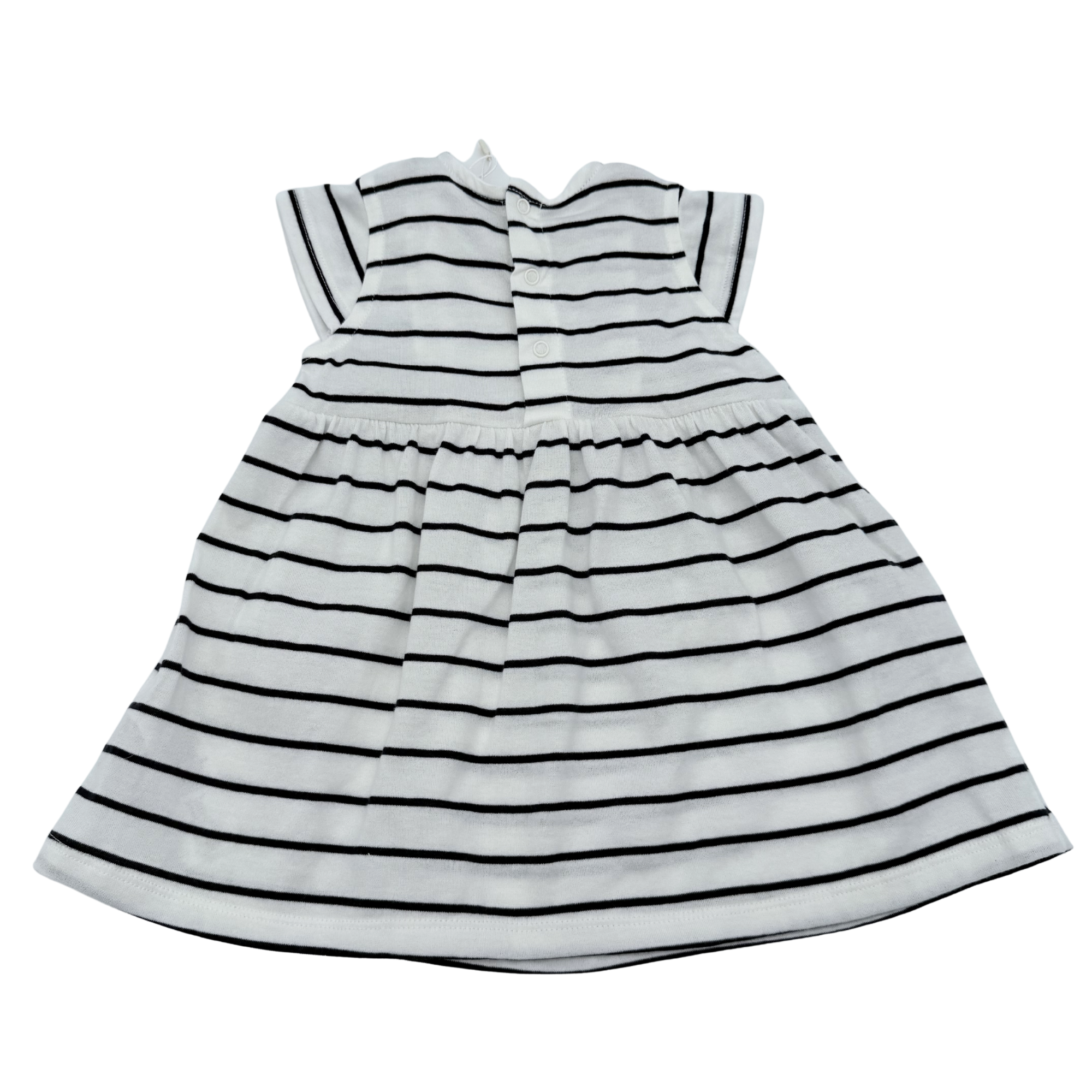 Robe marinière blanche et noire à volants — 6 mois