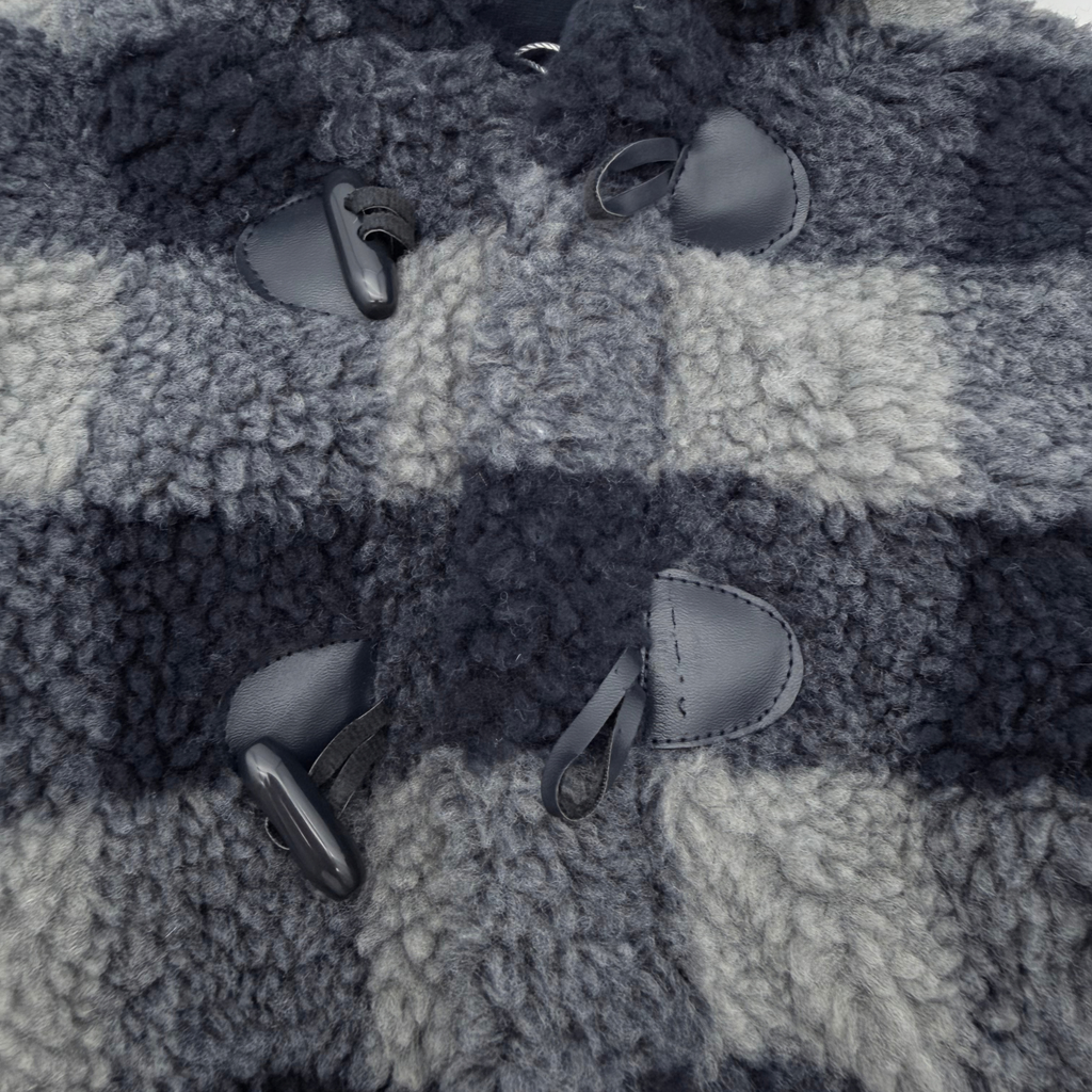 Manteau bébé en fausse fourrure à carreaux bleus - 15 mois