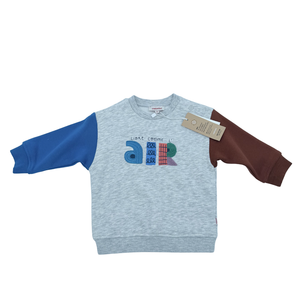 Sweat gris manches contrastées — 6 mois