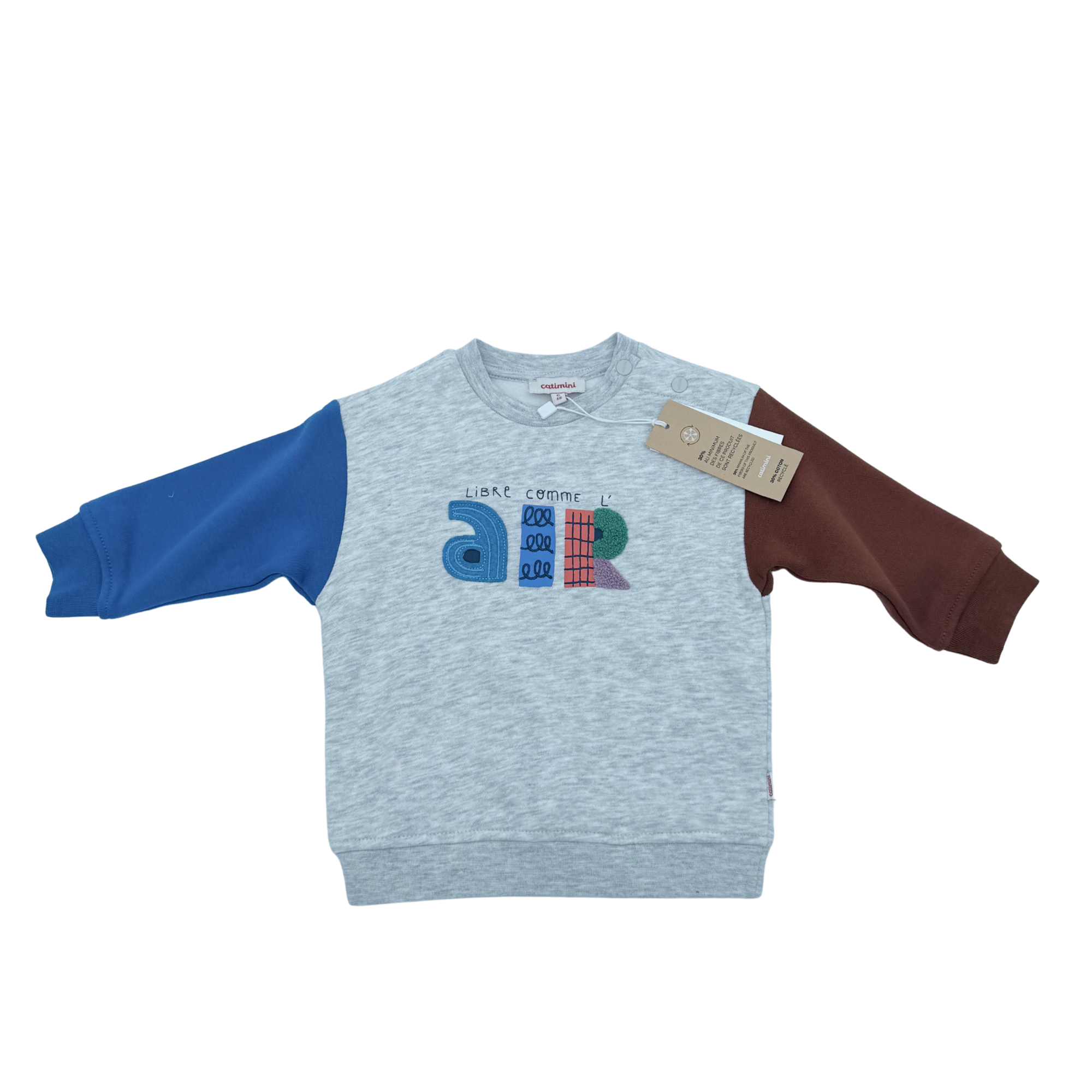 Sweat gris manches contrastées — 6 mois