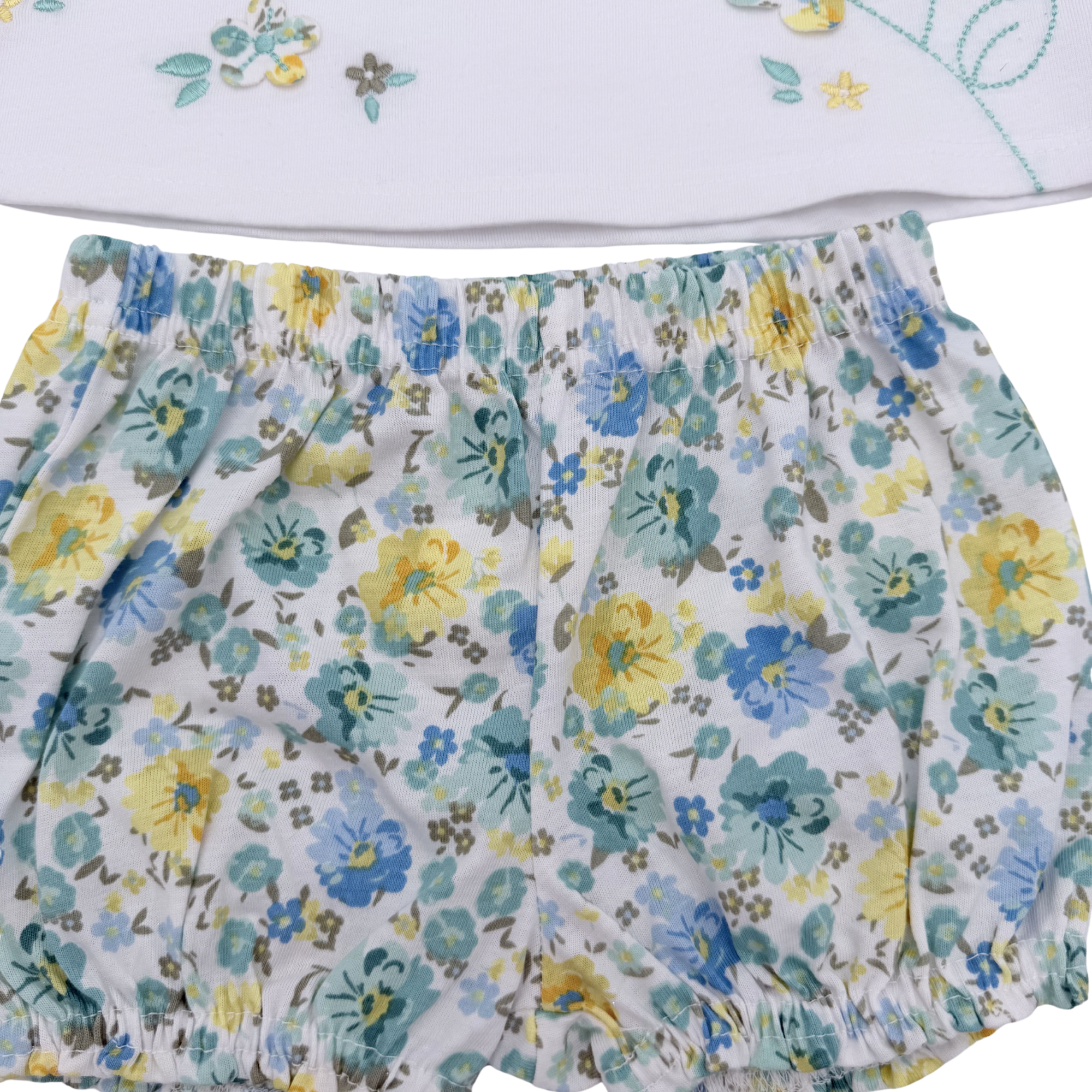 Ensemble bloomer fleuri bleu et jaune — 6 mois