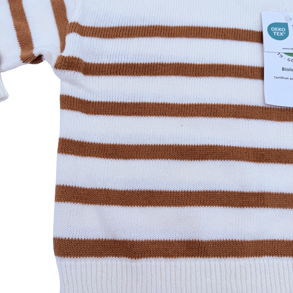 Pull marinière écru et camel en maille — 24 mois