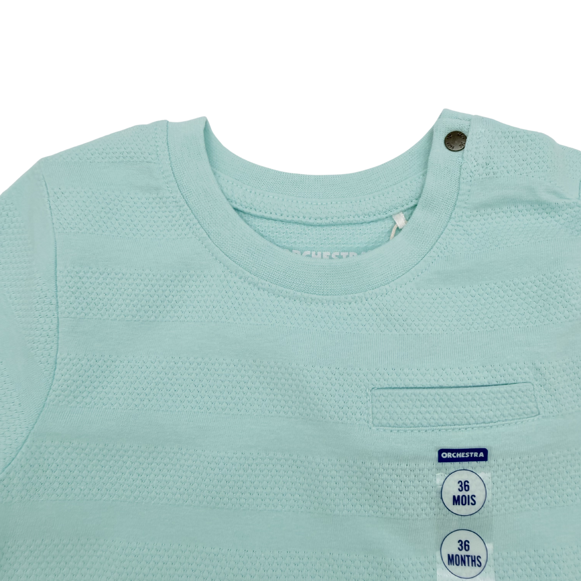 T-shirt turquoise texturé à poche – 36 mois