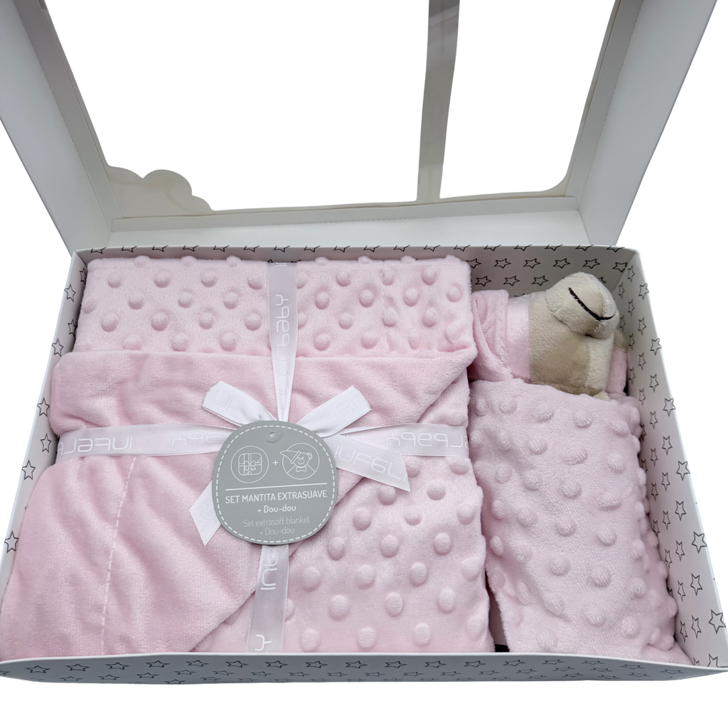 Coffret couverture et doudou ours rose