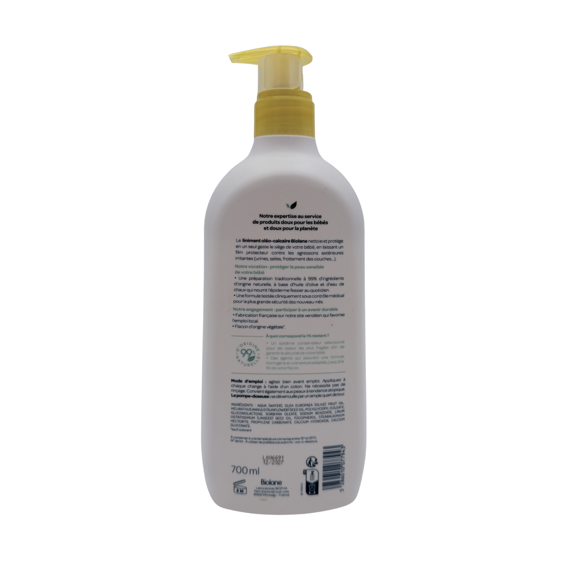 Liniment oléo-calcaire à l’huile d’olive — 700 ml