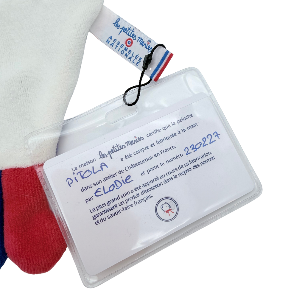 Doudou lapin Pitola tricolore bleu blanc rouge