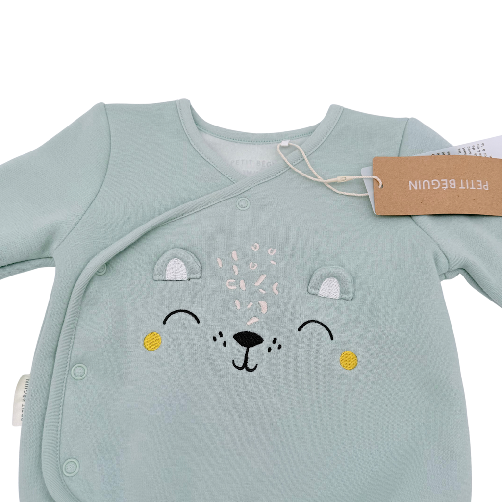 Pyjama bébé 2 pièces vert sauge et écru motif animaux - 3 mois