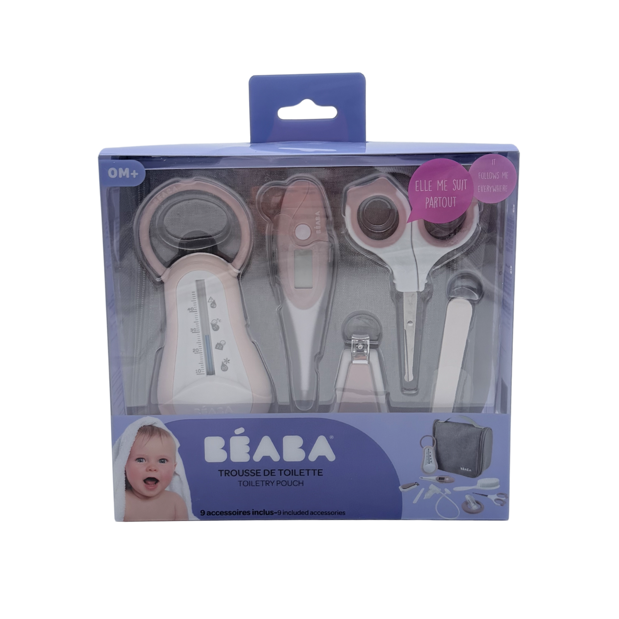 Trousse de toilette bébé 10 accessoires — Vieux rose