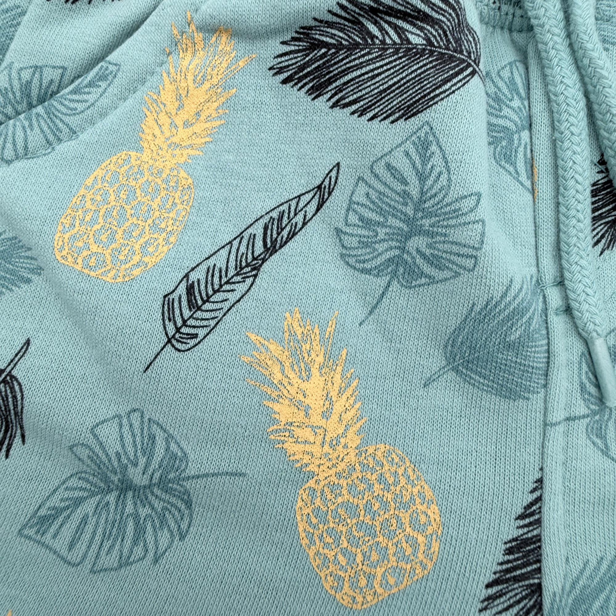 Short bleu imprimé ananas et feuilles — 9 mois