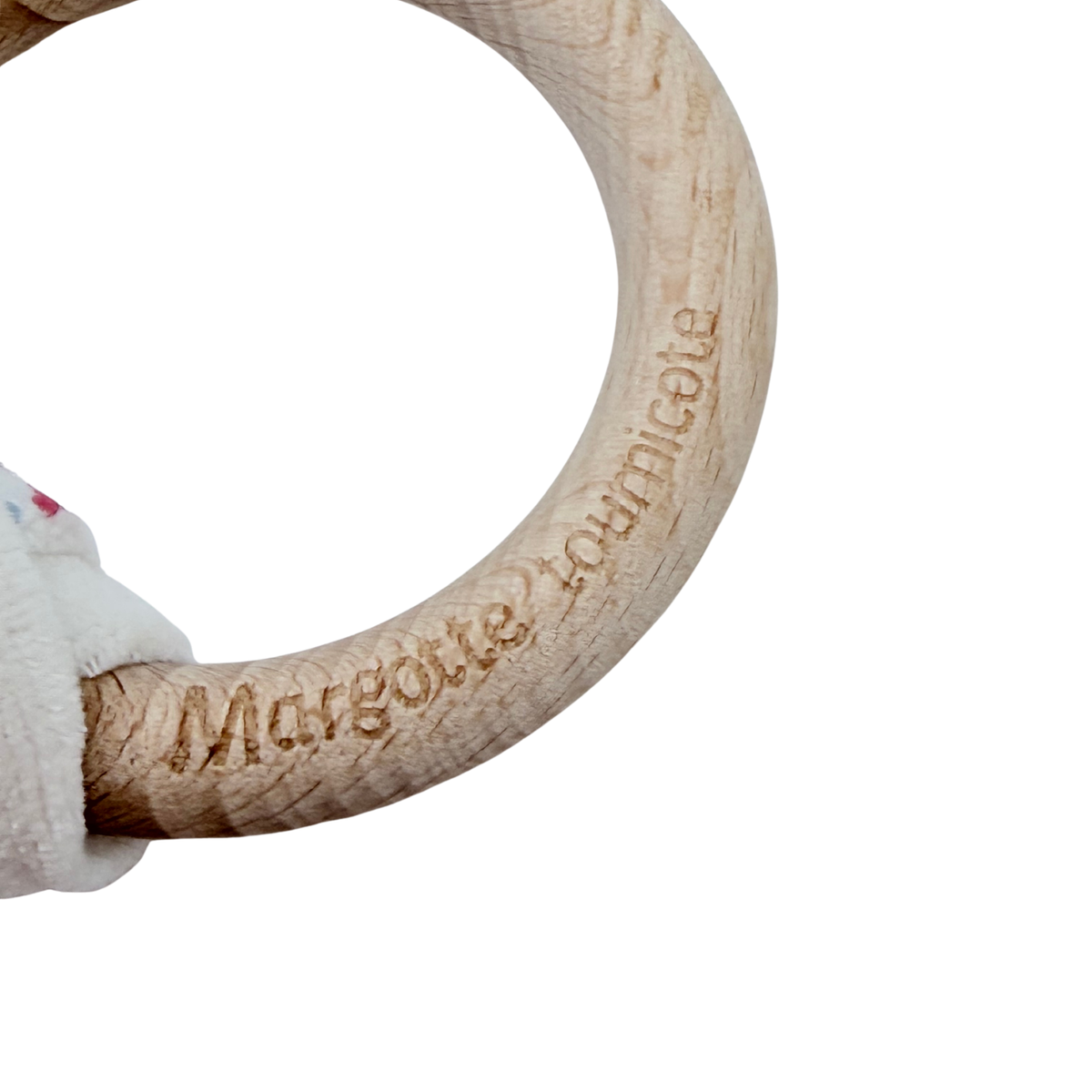 Hochet de dentition oreilles de lapin en bois naturel et tissu fleuri