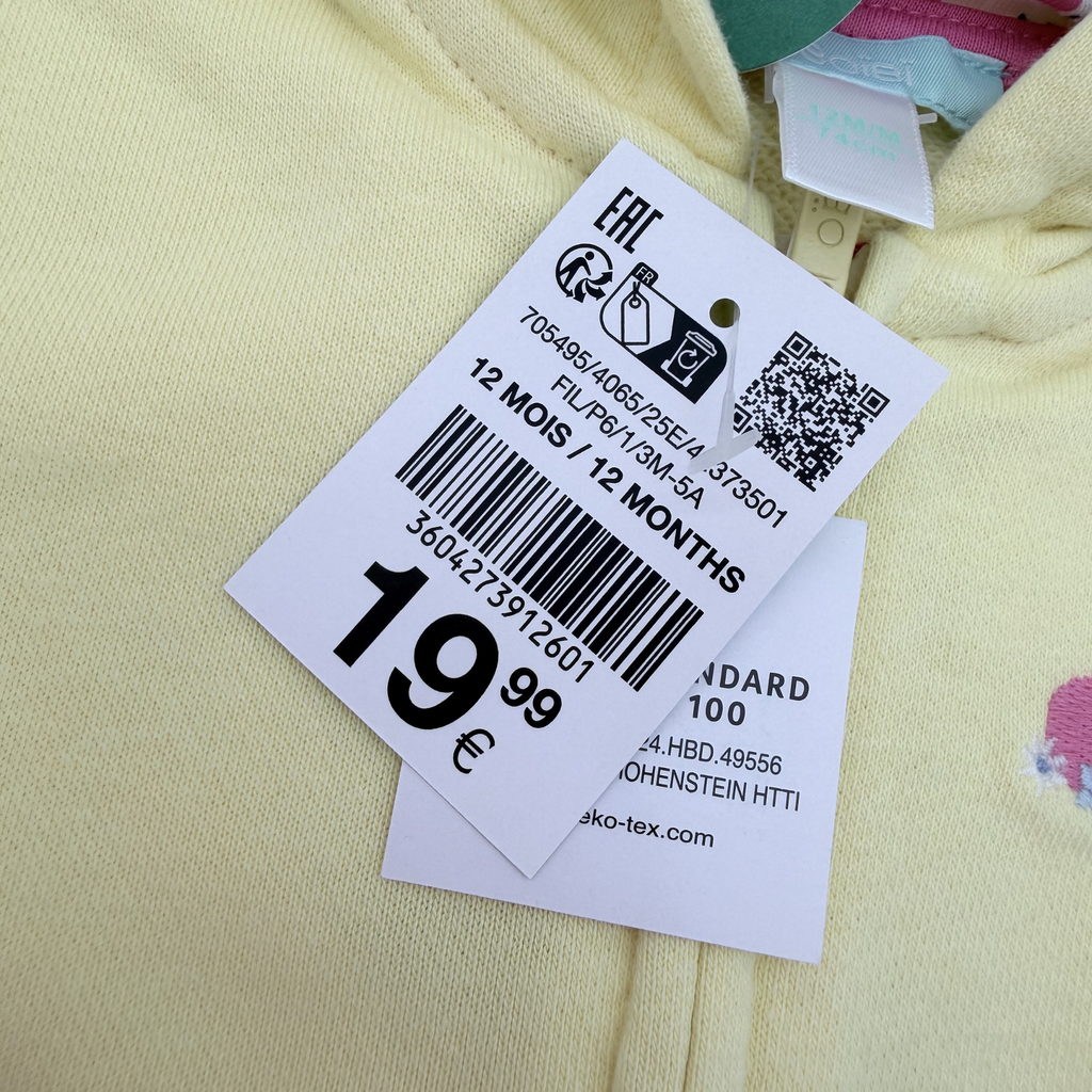 Sweat à capuche jaune pâle — 12 mois