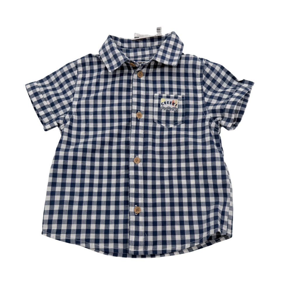 Chemise à carreaux bleu marine et blanc — 12 mois