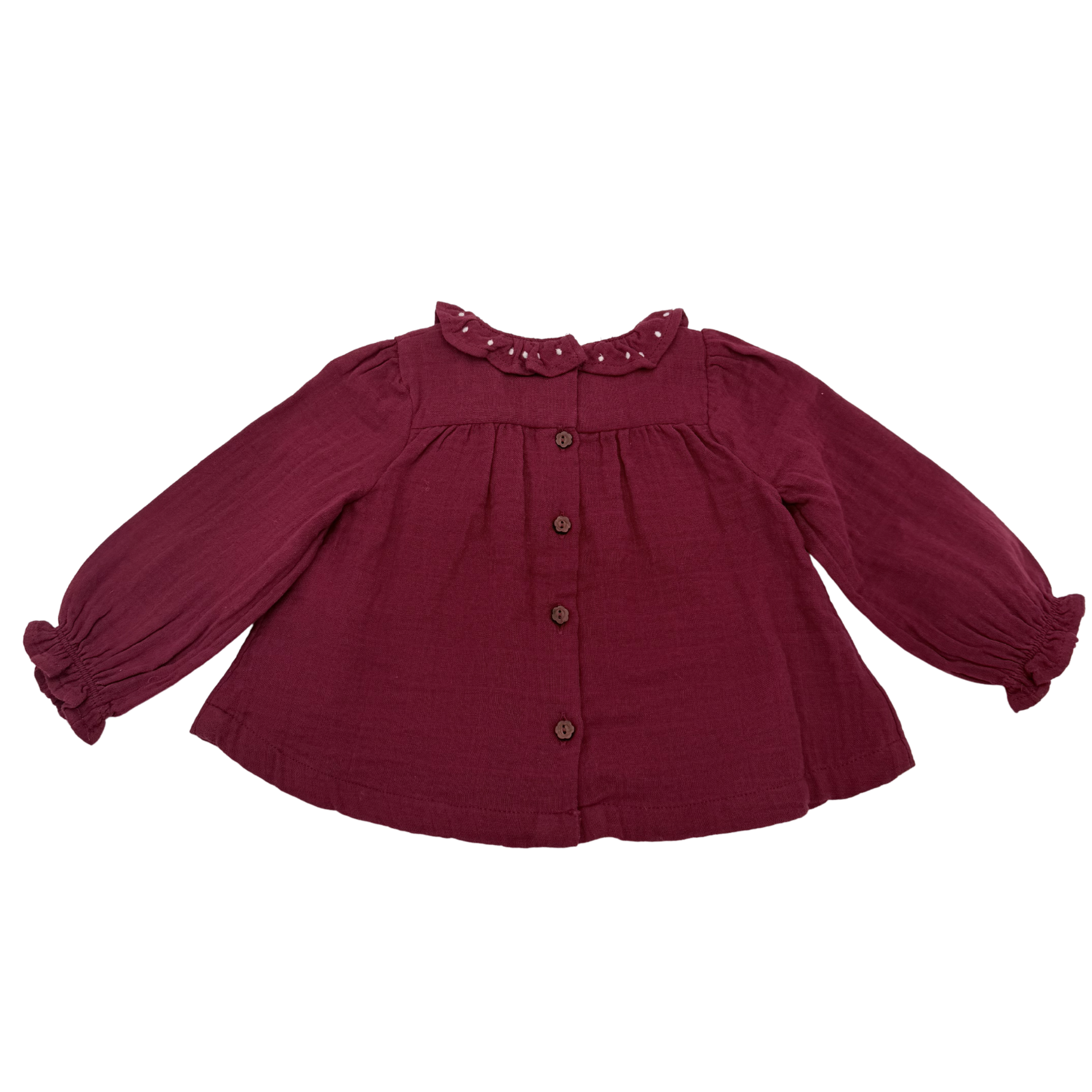 Blouse bordeaux broderie smockée — 24 mois