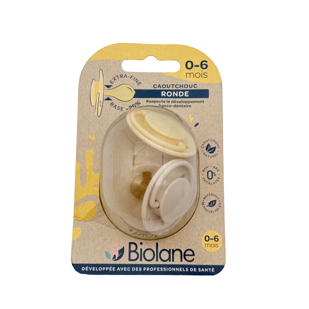 Lot de 2 sucettes caoutchouc ronde — 0-6 mois