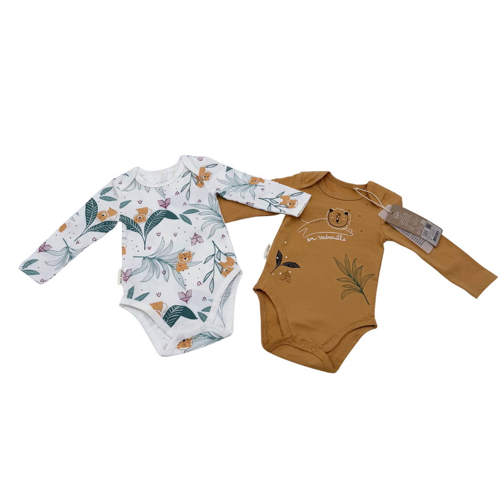 Lot de 2 bodies manches longues motifs lion - 6 mois