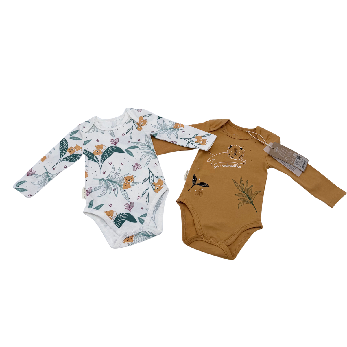 Lot de 2 bodies manches longues motifs lion - 6 mois